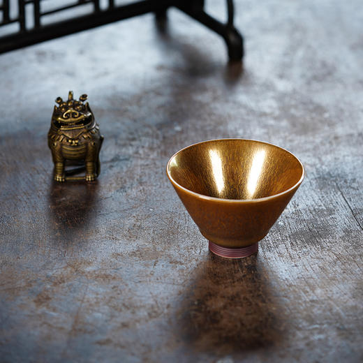 龙德堂陶艺 范泽锋烧 金丝玉毫天目盏-斗笠（金色款） (库存请咨询客服) 商品图0