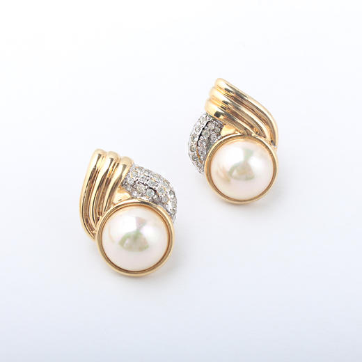 【Vintage孤品】vogue bijoux cascio 耳夹.马贝珍珠莱茵石镶嵌 商品图0