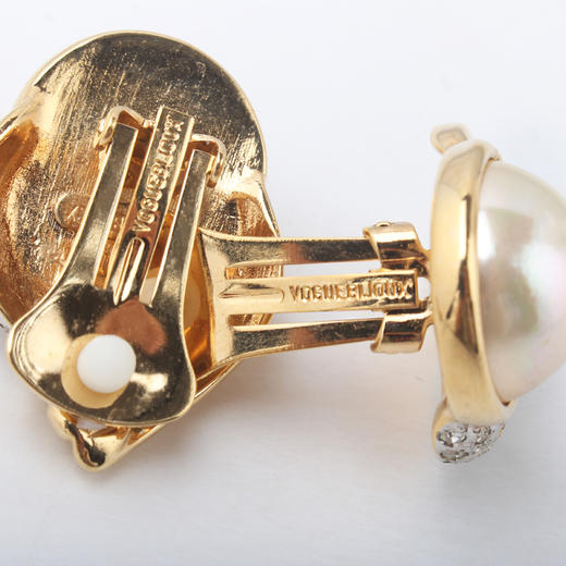 【Vintage孤品】vogue bijoux cascio 耳夹.马贝珍珠莱茵石镶嵌 商品图3