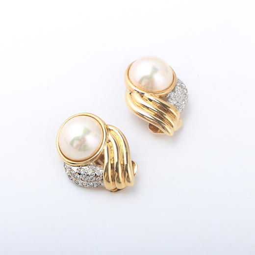 【Vintage孤品】vogue bijoux cascio 耳夹.马贝珍珠莱茵石镶嵌 商品图1