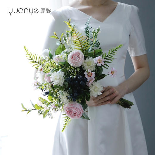 新娘手捧花束仿真花假花结婚纱影楼韩式高档婚礼粉色玫瑰拍照森系 商品图2