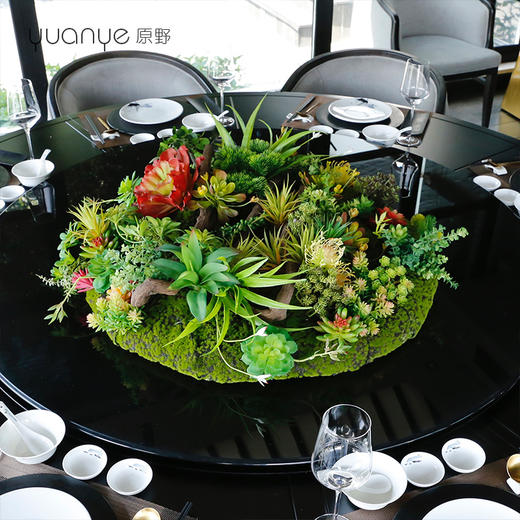 酒店大餐桌转盘中间摆花仿真花圆形圆桌装饰假花摆设绿植多肉餐厅 商品图3