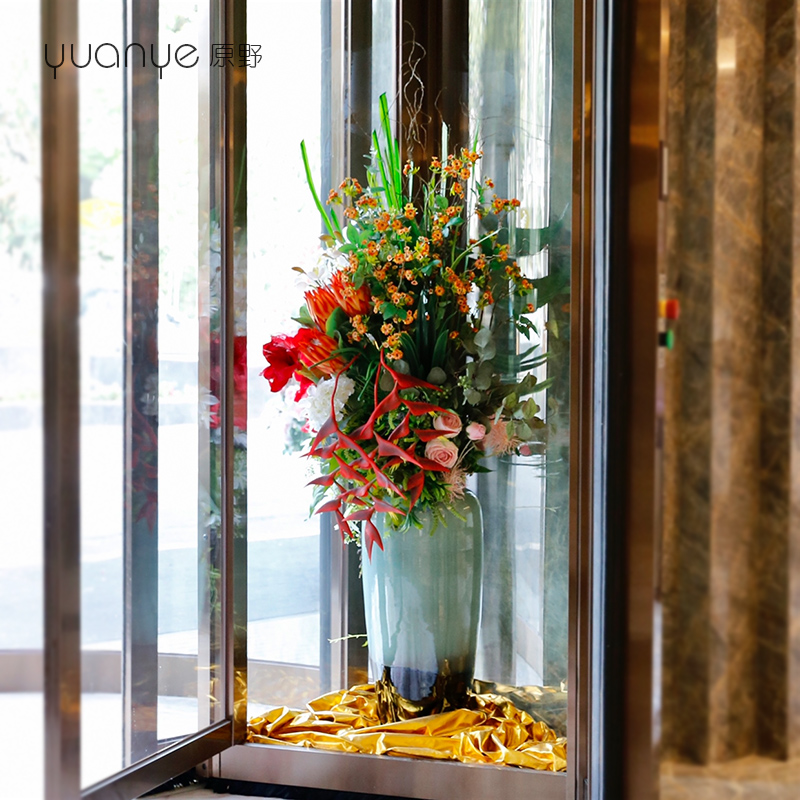 酒店旋转门仿真花假花迎宾大堂大厅摆件装饰落地大型室内高档摆设