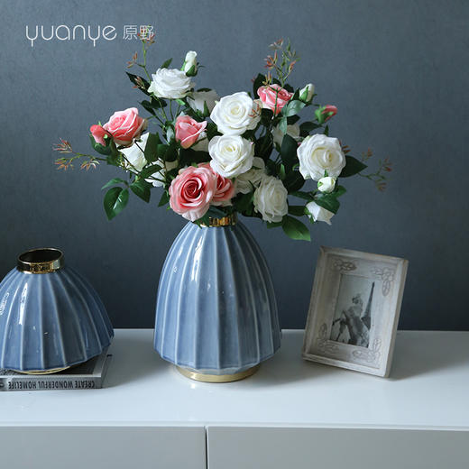 玫瑰花仿真花假花单支白色客厅摆件高档婚庆手捧花束绢花摆设装饰 商品图3