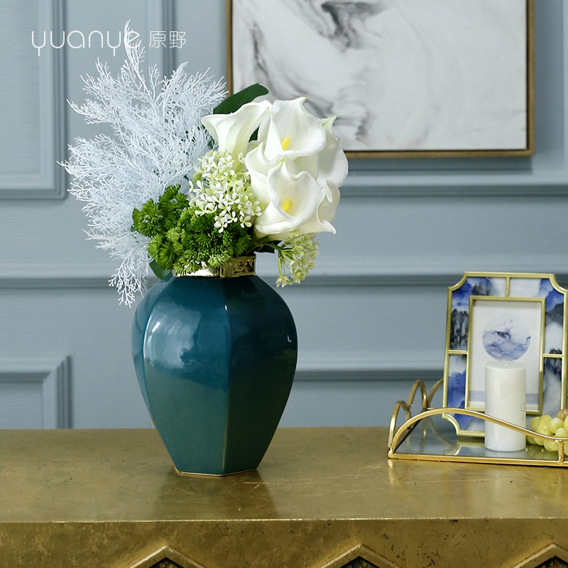 高档轻奢仿真花假花客厅室内餐桌玄关茶几金银色花瓶独特风格时尚