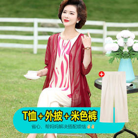 YQ-6363新款宽松女装中老年洋气短袖大码胖妈妈套装