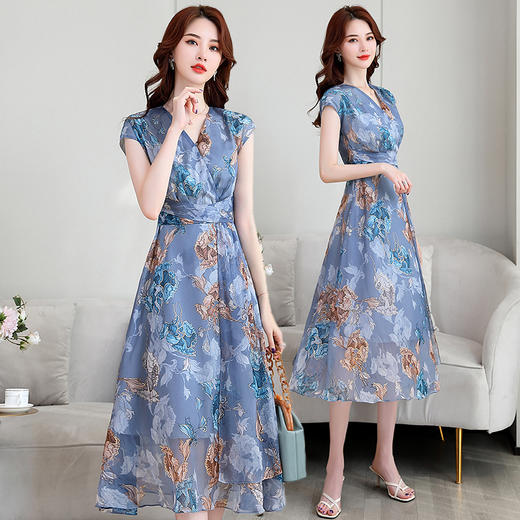 WZNH-YBX2028夏季减龄显瘦收腰短袖潮流连衣裙 商品图1