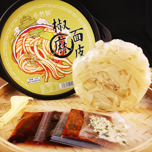 优选新品|小熬仙椒麻面皮 桶装带料包 椒麻擀面皮凉皮非油炸方便速食 124g*6盒 商品图7