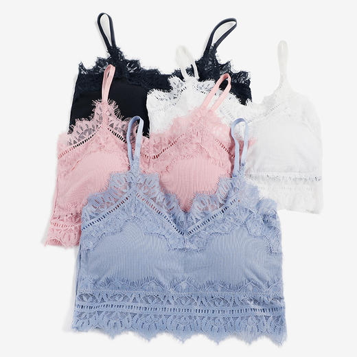 WLZD-1911408防走光防滑内搭 睫毛蕾丝螺纹棉抹胸式无钢圈文胸 商品图4