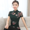 JL-571新款民族风立领 盘扣网纱蕾丝印花短袖女T恤 商品缩略图3