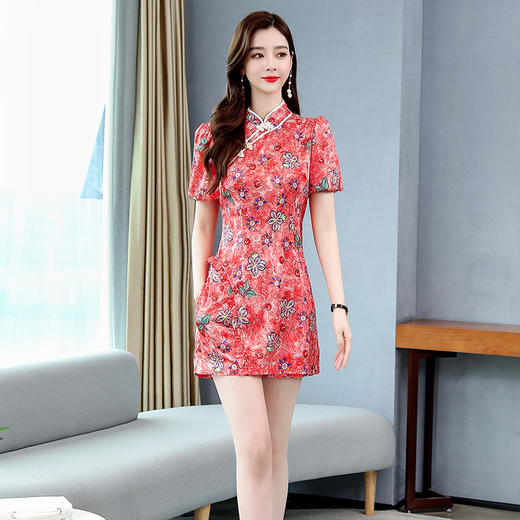 WZNH-MSY1020夏季新复古旗袍式优雅气质套装 商品图3