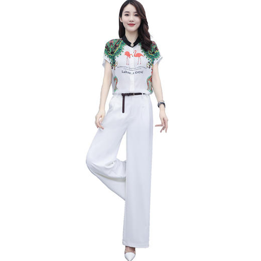 WZNH-QSLG9821（配腰带）2020新款高腰显瘦减龄职业印花色两件套 商品图4