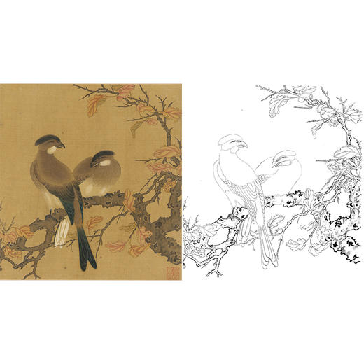 工笔画白描底稿明清花鸟《梧桐双鸟图》斗方小品册页-多种白描尺寸可选-MQ08 商品图0