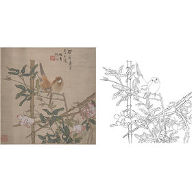 工笔画白描底稿明清花鸟 任伯年 花鸟图  斗方小品册页 MQ05
