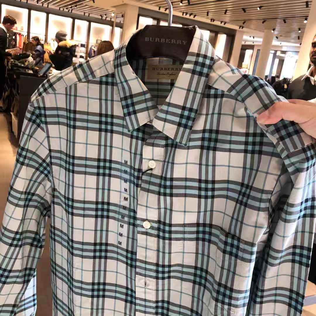 burberry巴宝莉男款经典格子长袖舒适棉质衬衫显瘦