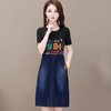 YWE-M126牛仔中长款大码休闲印花连衣裙 商品缩略图4