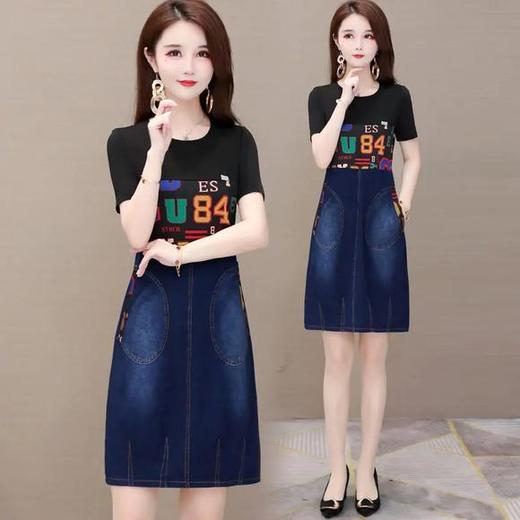 YWE-M126牛仔中长款大码休闲印花连衣裙 商品图2