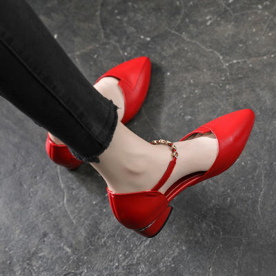 LL-9019-2真皮女式凉鞋2020夏季新款粗跟低跟侧空凉鞋 商品图1