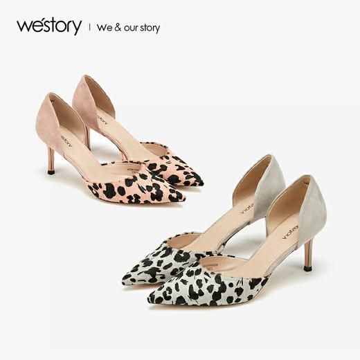 westory2019新款豹纹尖头高跟鞋女甜美性感气质单鞋W29AH50451 商品图1