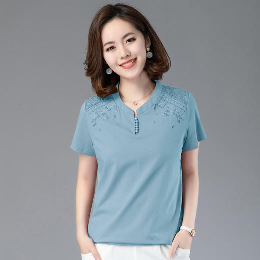 HHC-20135夏新款妈妈洋气时尚百搭纯棉绣花T恤上衣 商品图0