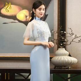 MB-天山雪莲优雅修身，优雅长款钉珠改良版旗袍礼服