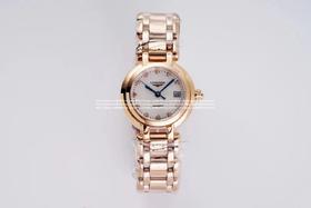 圆润皎洁 精致秀气！品鉴N强女士机械——浪琴表心月系列腕表。【精彩细节】1.腕表尺寸26.5毫米，圆润皎洁的表壳做工出色，散发如正品一般的柔和质感。2.间金镀层——采用18KPVD电镀，并非普通电镀