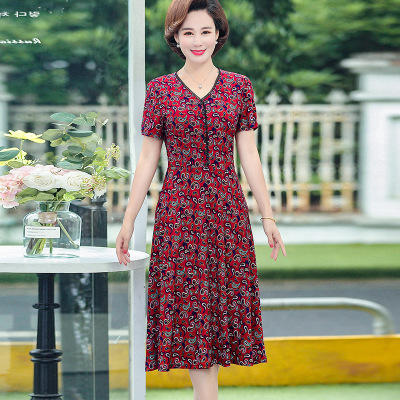 RZ-906夏季新款中年妈妈时尚长款V领碎花连衣裙 商品图2