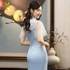 MB-天山雪莲优雅修身，优雅长款钉珠改良版旗袍礼服 商品缩略图2