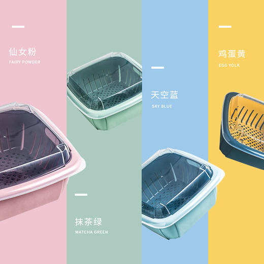 【双层带盖沥水篮厨房】冰箱沥水厨房用品塑料水果收纳篮创意多功能 商品图3
