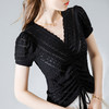 洋气褶皱抽绳，泡泡袖波浪边V领蕾丝上衣SG-AL30797 商品缩略图3