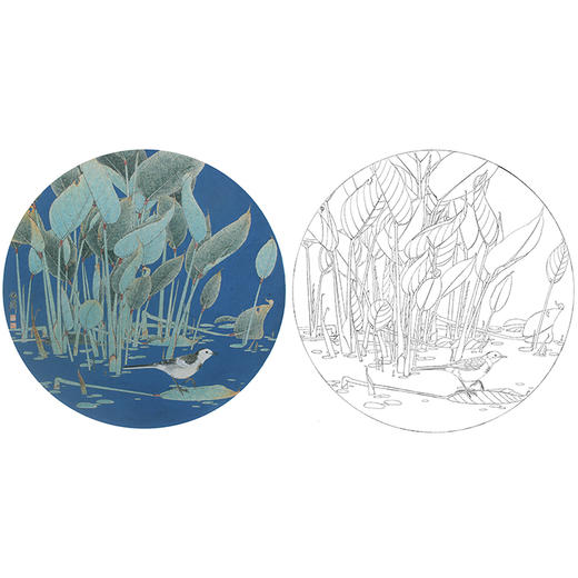 工笔画白描底稿 盘虎杰 圆形花鸟小品  HJ13 商品图0