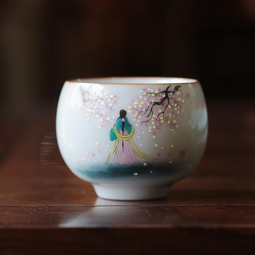 【茶杯/品茗杯】二梅仕女杯官窑瓷主人杯纯手工手绘 商品图4