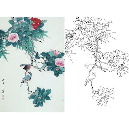 竖幅工笔画白描底稿 盘虎杰 花鸟HJ25 商品图0