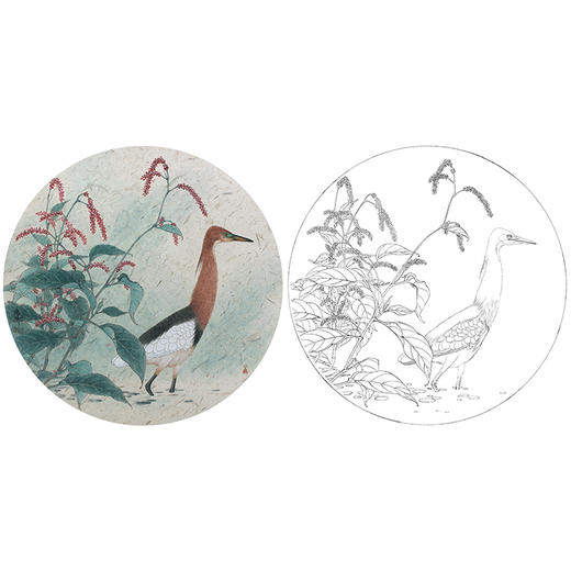 工笔画白描底稿 盘虎杰 圆形花鸟小品  HJ12 商品图0