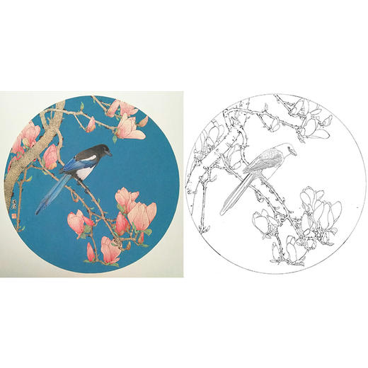工笔画白描底稿 盘虎杰 圆形花鸟小品  HJ14 商品图0