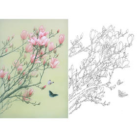 竖幅工笔画白描底稿 盘虎杰 花鸟醉花荫 HJ26