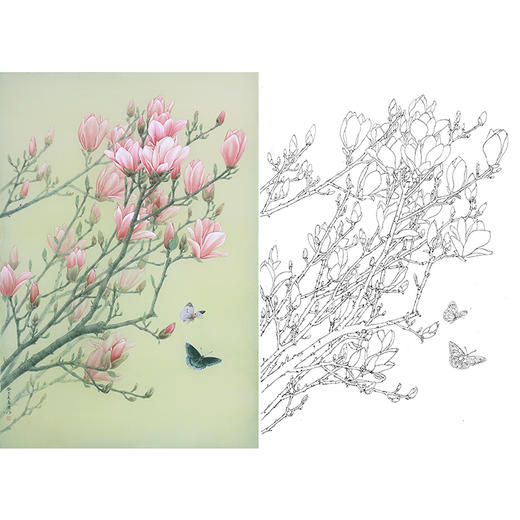竖幅工笔画白描底稿 盘虎杰 花鸟醉花荫 HJ26 商品图0