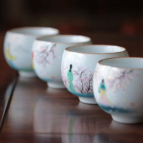 【茶杯/品茗杯】二梅仕女杯官窑瓷主人杯纯手工手绘