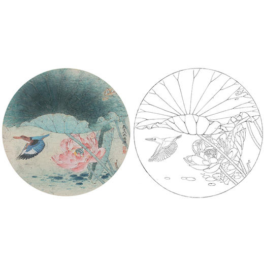 工笔画白描底稿 盘虎杰 圆形花鸟小品 荷花 HJ08 商品图0