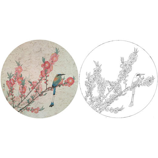 工笔画白描底稿 盘虎杰 圆形花鸟小品 HJ01 商品图0