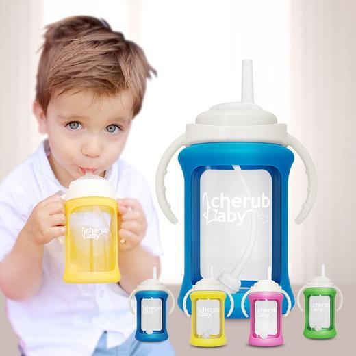 澳洲Cherub Baby趣乐贝比 感温硅胶套玻璃吸管杯240ml 商品图0