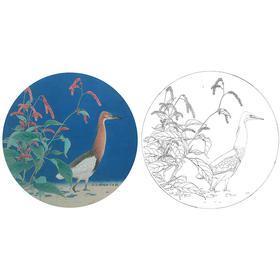 工笔画白描底稿 盘虎杰 圆形花鸟小品  HJ03