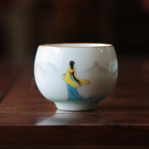 【茶杯/品茗杯】二梅仕女杯官窑瓷主人杯纯手工手绘 商品图1