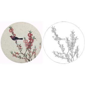 工笔画白描底稿 盘虎杰 圆形花鸟小品  HJ06
