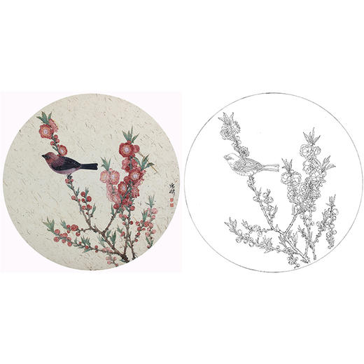 工笔画白描底稿 盘虎杰 圆形花鸟小品  HJ06 商品图0