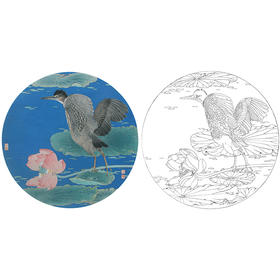 工笔画白描底稿 盘虎杰 圆形花鸟小品 荷花 HJ09