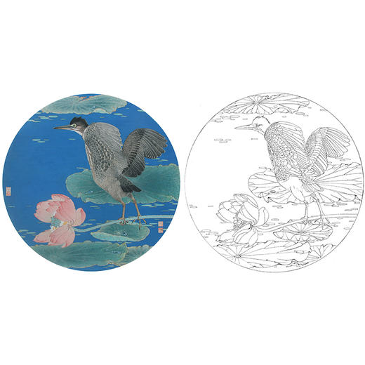 工笔画白描底稿 盘虎杰 圆形花鸟小品 荷花 HJ09 商品图0
