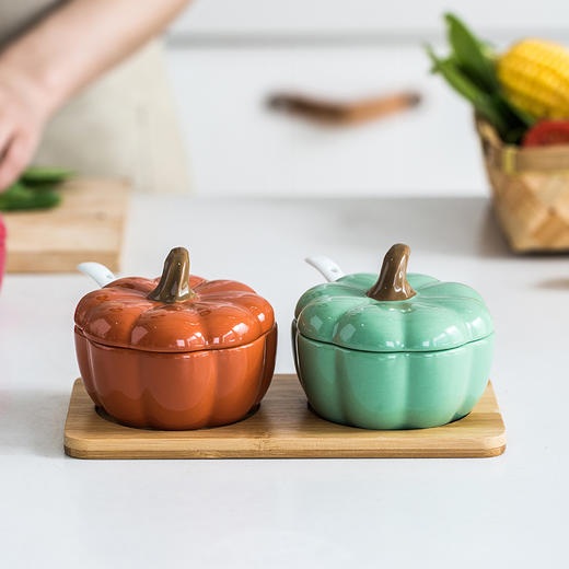 摩登主妇南瓜调料盒个性陶瓷创意罐子可爱盐罐组合套装厨房组合装 商品图1