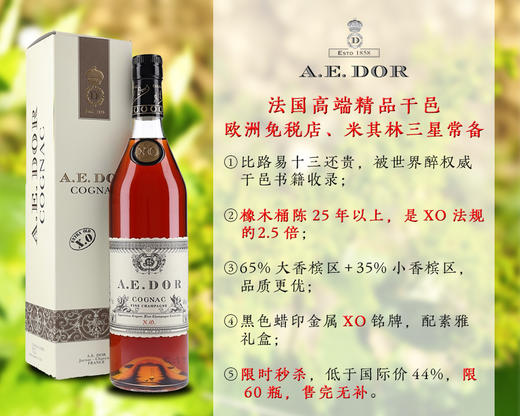 【特价预售，低于国际价44%，限量60瓶，售完无补】法国高端品牌：艾舵25年香槟区XO干邑（礼盒） 商品图0