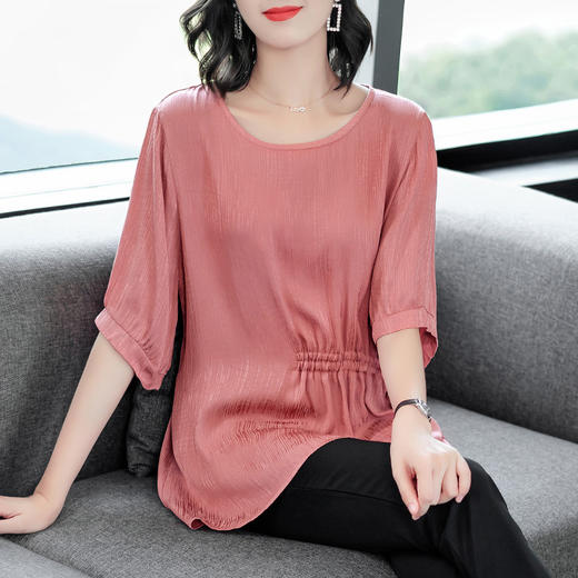 YH-893160新品天丝设计感小众百搭显瘦圆领中袖打底衫 商品图0